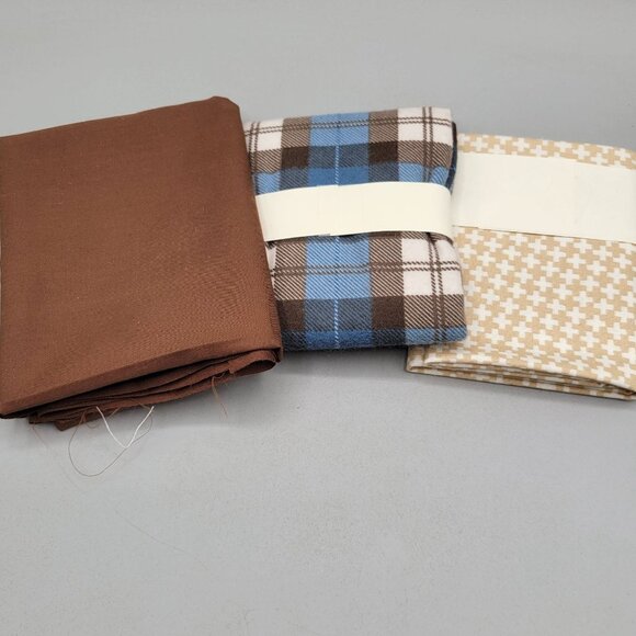 Fat Quarters Fabric Bundle Brown Solid Plaid Houndstooth Quilting Crafts Sewing - Picture 2 of 2